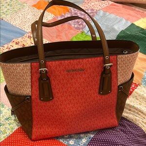 Michael Kors Pink and Brown Structured Tote